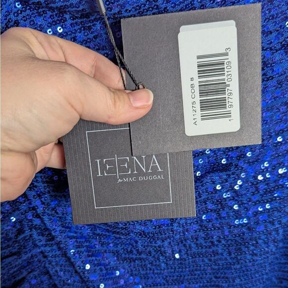 Ieena For Mac Duggal Cobalt Blue Sequin Draped Hi-lo Assymetrical Gown Dress 8 - Picture 7 of 7